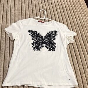 Carolina Herrera White Tee with Black Abstract Design